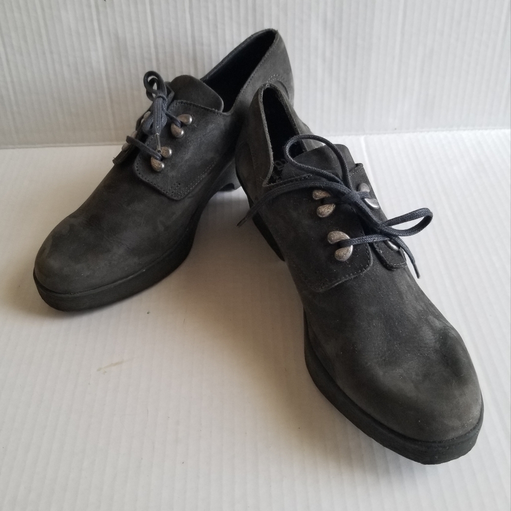 Vtg Arche France Women's Charcoal Gray Nubuck Lace-Up Oxfords EU Size 40 US 9